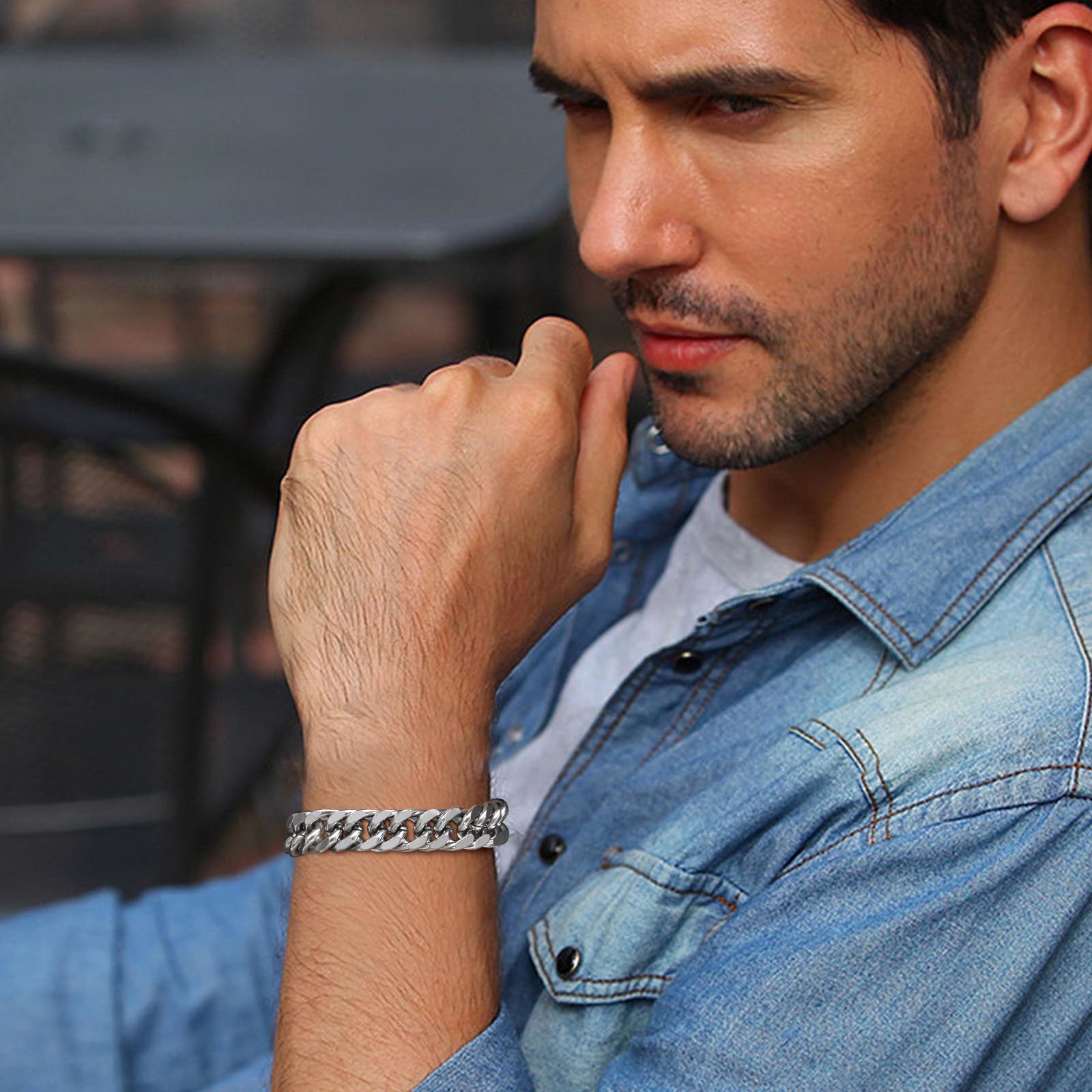 Men's Chunky 8/10/12/15MM Stai - Ceramic Link Bracelet 评论和价格