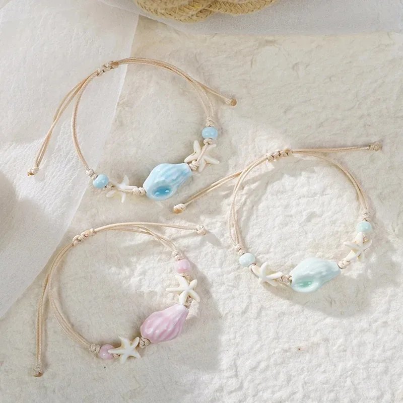 Bohemian Conch Starfish Shells - Ceramic Link Bracelet 评论和价格