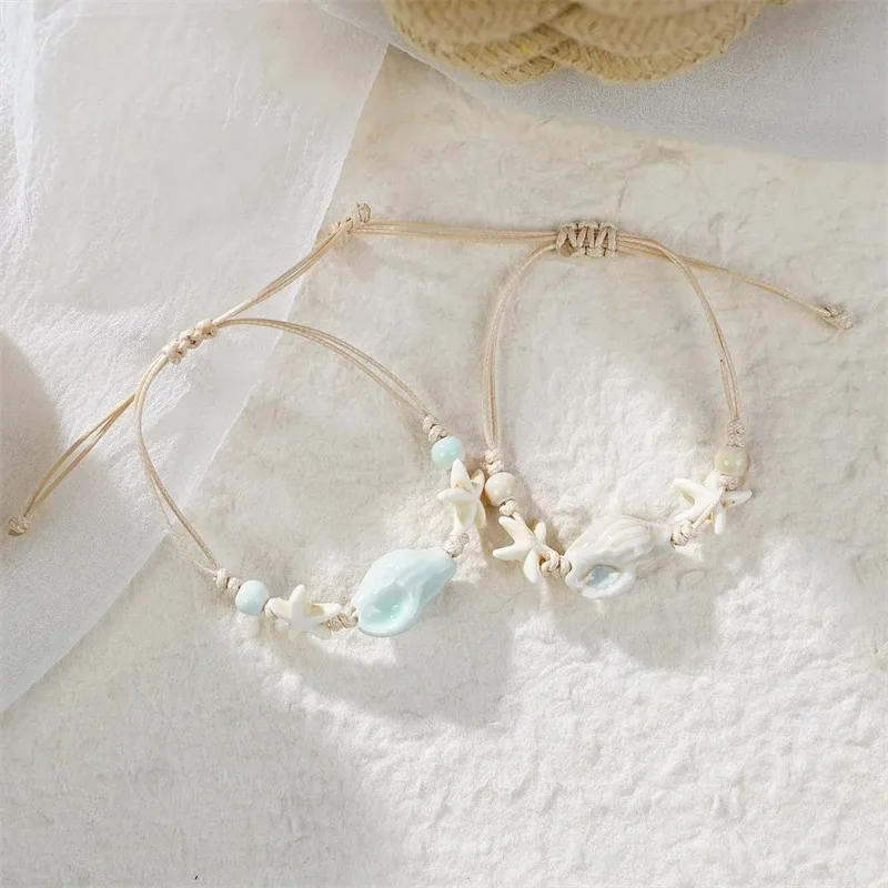 Bohemian Conch Starfish Shells - Ceramic Link Bracelet 评论和价格