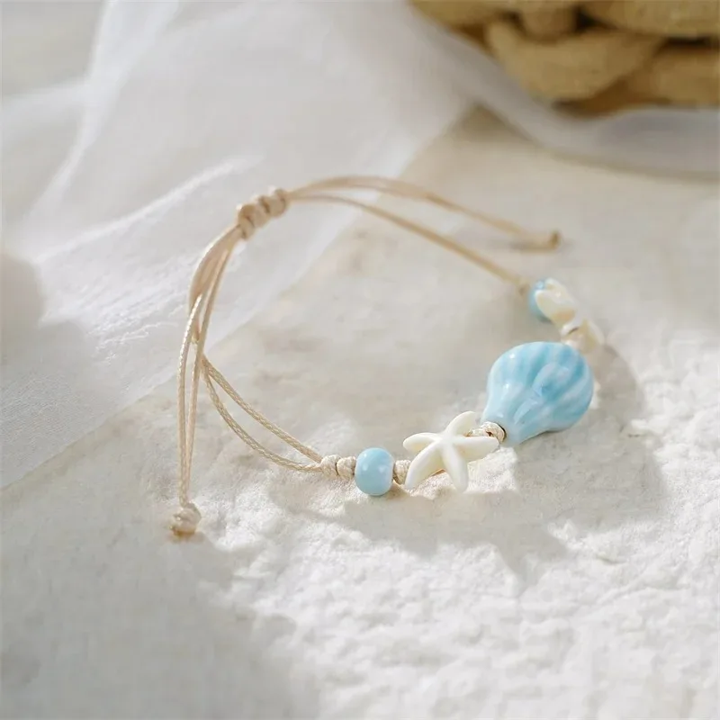 Bohemian Conch Starfish Shells - Ceramic Link Bracelet 评论和价格